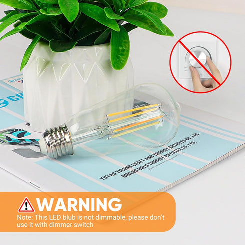 WIHTU LED Filament Light Bulbs, Bright Vintage 6W LED Edison Bulbs, 60W Equivalent, ST58 2700K Warm Light, E26 Standard