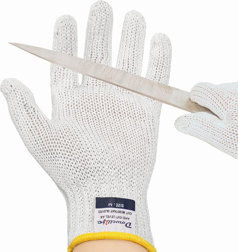 Dowellife Level 8 Cut Resistant Gloves, Food Grade, Medium White