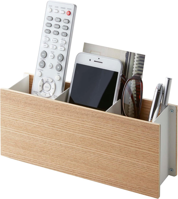 Yamazaki Home Caddy Desk TV Pen Holder | Steel + Wood | Remote Control & Tablet Organizer, Small
