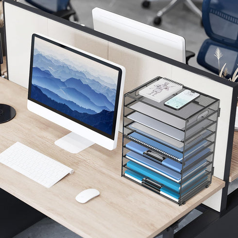 DALTACK 9-Tier Paper Letter Tray Desk Organizer, Mesh File Holder for Office Home School Organization