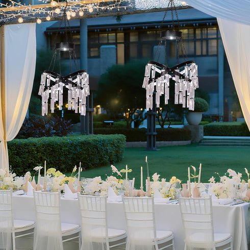 5ft 1 Solar Hanging Crystal Chandelier Outdoor Garden Decorative Lights Bright White LED Strip Waterproof Hanging