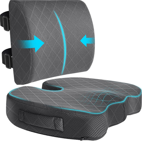 TushGuard Back&Seat Cushion, Car Seat Office Chair Cushions, Breathable Memory Foam Lumbar