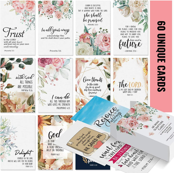 Dessie 60 Mini Prayer Cards with Assorted Bible Verses - Perfect Inspirational Christian Gift for Women’s Bible Studies