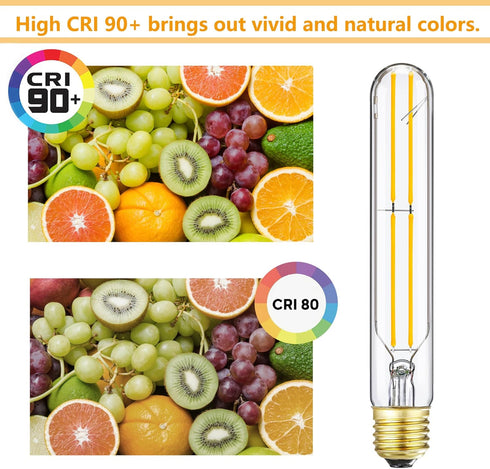 7.3 Inch T10 Bulb 60 Dimmable 3000K E26 Bulb, AC120V 600lm,6W Bulb sconces,4 Pack(6w-3000k) LED Watt, Soft White Edison