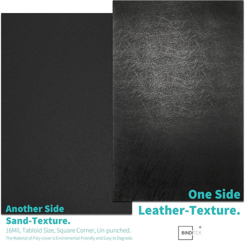 Binditek 20 Pack 16 Mil Leather Textured Heavy Duty Polycovers, 11 x 17 Inches, Black Binding Covers