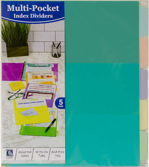 C-Line Index Dividers with Multi-Pockets - 5-Tab, 11.5 X 10, Assorted, 1 Set