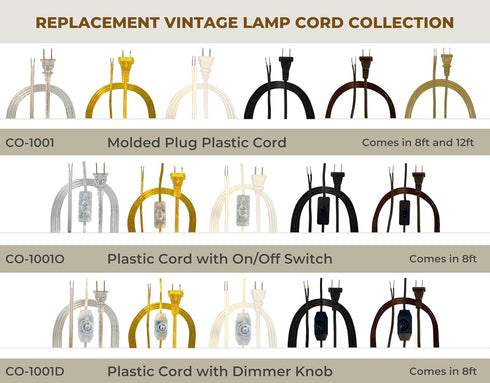 Royal Designs, Inc. 8 Dimmer SPT-1 CO-1001D-BLK-8-1, Foot Replacement Lamp Cord with Molded Plug and Rotary Switch