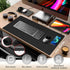 Desk Mat with Wireless Charging, Black Mouse Pad with Charger, Large Leather Computer Mouse Pad for Keyboard and Mouse