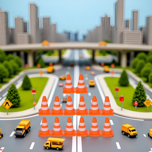 JJLFresheners 14 Pcs Miniature Road Cone Orange Mini Traffic Cones Plastic Sign Road Cone Toy Roadblock Cone Sign Model