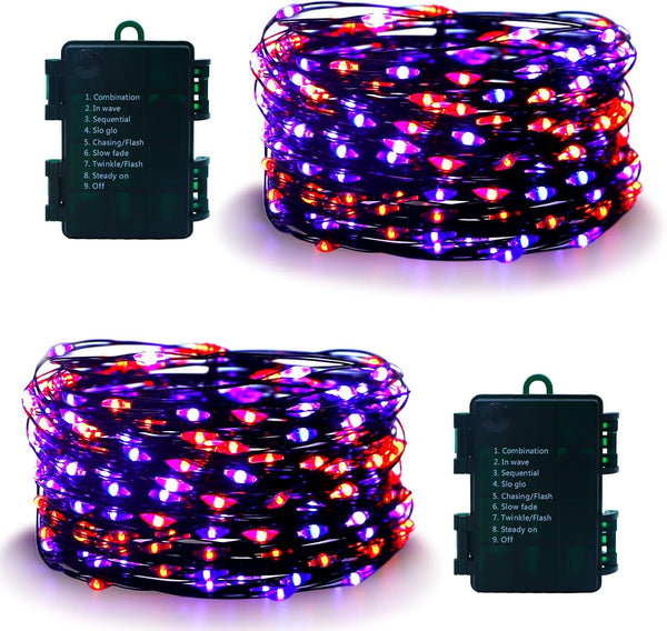 echosari 2 Pack Halloween Fairy Lights Battery Operated, 200 LED 66Ft Auto