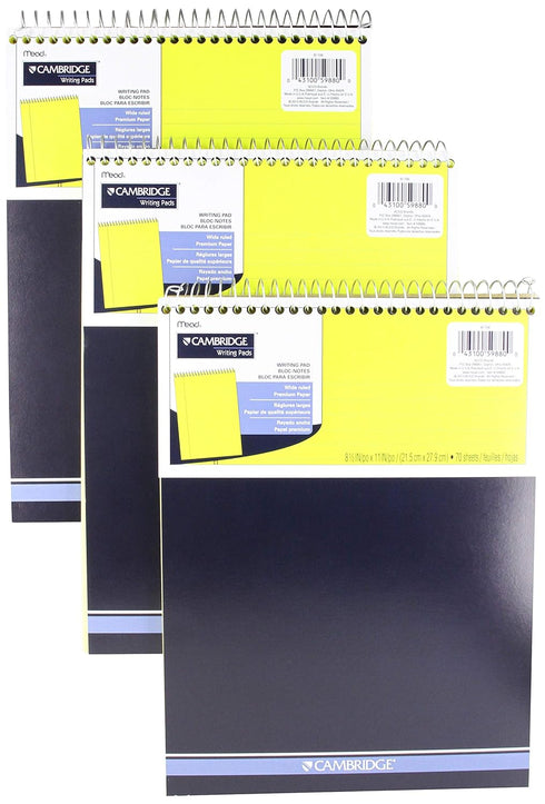 Mead Legal Pad, Top Spiral Bound, Wide Ruled Paper, 70 Sheets, 8-1/2" x 11", (3 Pack)