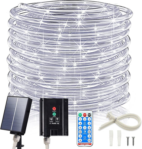 ICRGB Solar Rope Lights, 66FT 200LED 1800mAh Outdoor Waterproof Solar Lights with