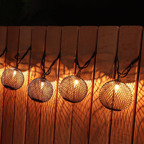 10 Decorative Lantern String Lights Plug in with Black Metal Ball, Connectable Waterproof Outdoor Decorative String