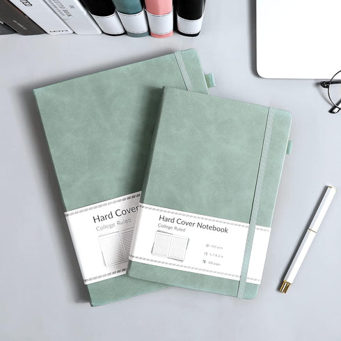 CAGIE A5 Lined Journal Notebook, 320 Pages, 100 GSM Thick Paper, Green Leather Hardcover for Writing and Note Taking