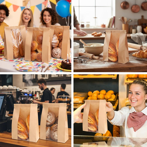 60 Pack 13.7x8.3x3.5 Inches, 72Pcs Moretoes Large Sourdough Bread Bags for Homemade Bread, Paper Bakery Bags with Tin