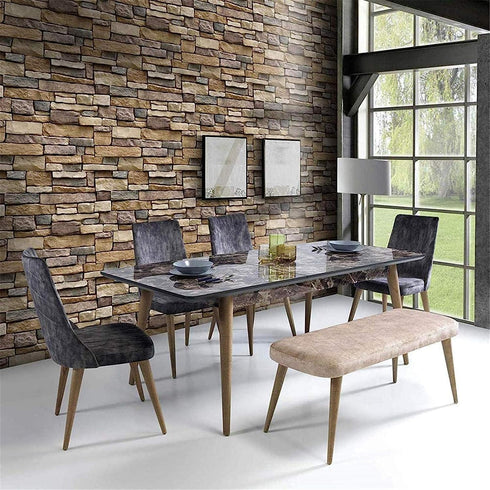 Yancorp 18"x120" Brick Wallpaper Peel and Stick Modern Stone Contact Paper for Kitchen Bedroom Accent Wall Brown Beige