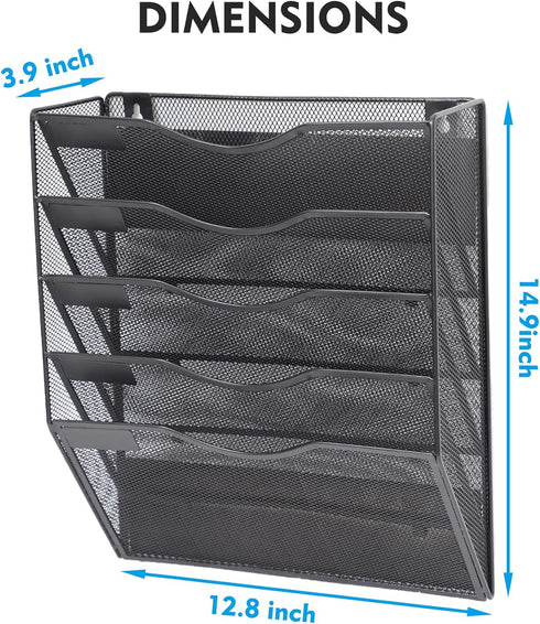 EASEPRES Magnetic 5 Pocket Mesh Hanging File Organizer, Wall Mounted Document Holder for Office Home School.
