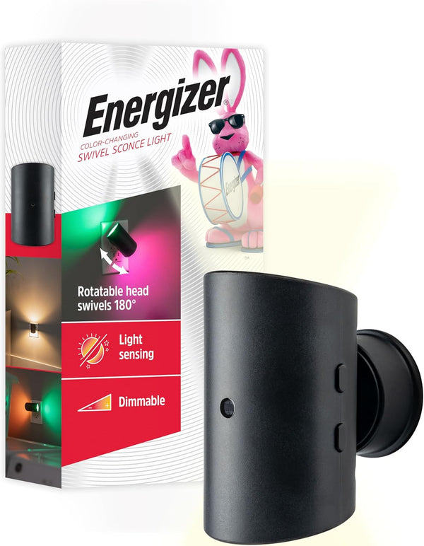 Energizer Directional LED Swivel Sconce Night Light, Plug-in, Color-Changing & Dimmable, Warm