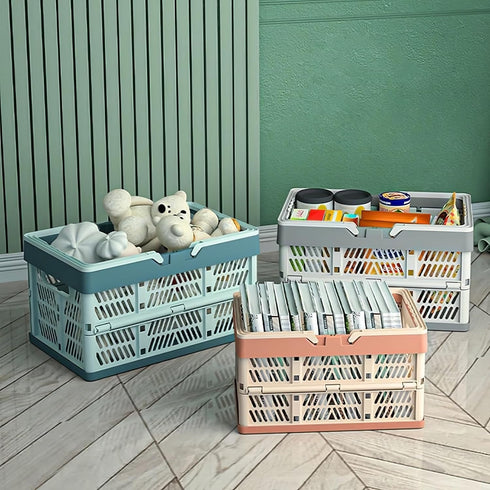 UShioart 20L Collapsible Crate Milk Crates for Storage Plastic shopping basket for Kitchen Bathroom (White)