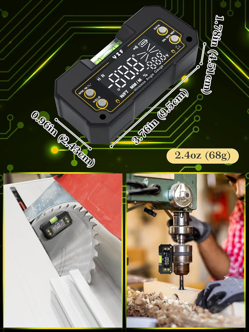 YIF Wireless Digital Angle Finder Tool, Dual Axis, Magnetic Angle Finder with Clear Display for Absolute Measurement