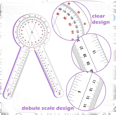 12 Inch Transparent Goniometer Protractor Ruler, 360 Degree Plastic Angle Ruler for Body Measuring Tape (6 Pieces)