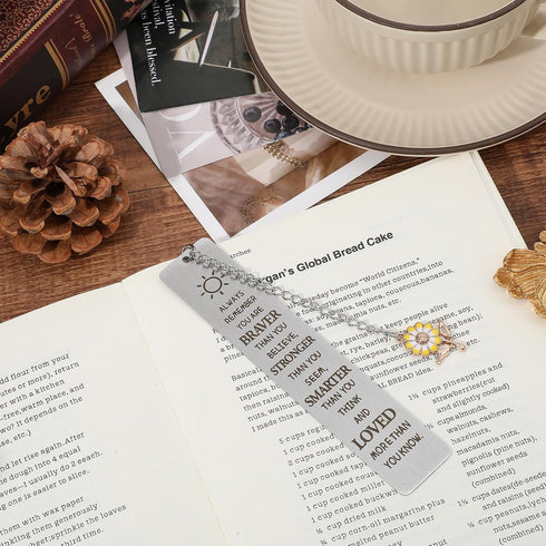 Nogeqi Inspirational Bookmarks with Sunflower Chain, Sunflower Gifts for Women, Book Markers for Reading, Gifts