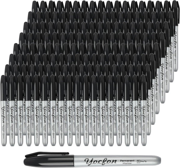 Yocfon Permanent Markers Bulk, 144 Count Black Permanent Markers Set, Fine Tip, Waterproof