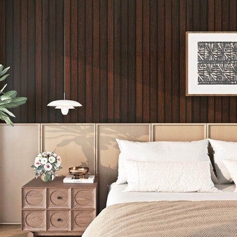 15.8"x80" FunStick Brown Slats Wood Wallpaper Peel and Stick Removable Walnut Wood Contact Paper for Cabinets Peel