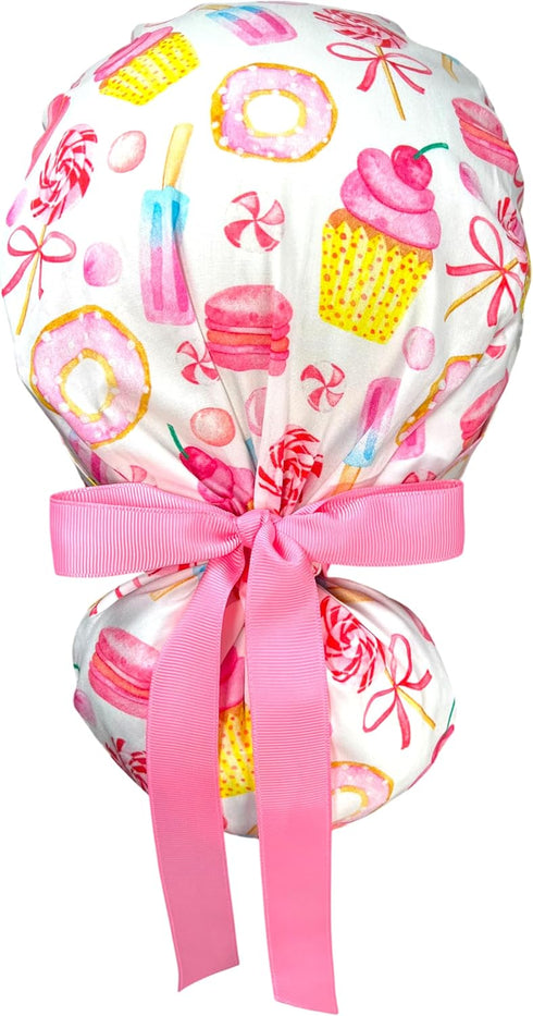 Ponytail Scrub Caps for Men and Women - Stylish Head Cover with Ribbon Ties