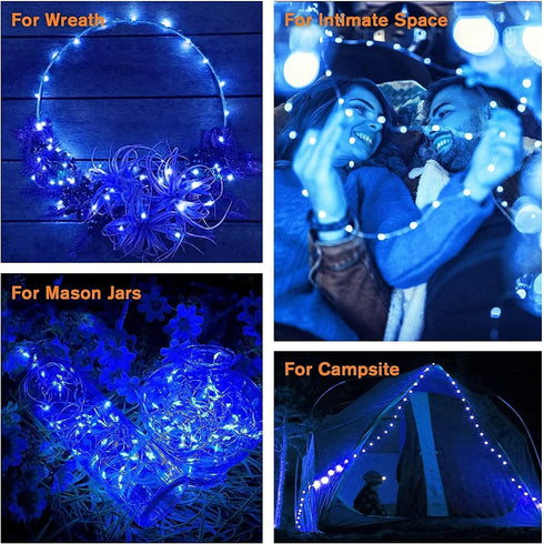 4 Pack 33ft 100 8 QITONG Solar Fairy Lights, Each LED Blue Christmas String Light Outdoor Waterproof, Modes Silver Wire