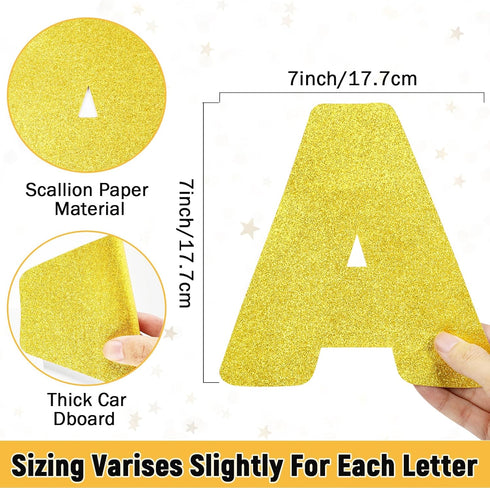 Qyeahkj 150 PCS Large 7" Font Letters and Punctuation Set, Glitter Gold Classroom Alphabet Cutout for Display