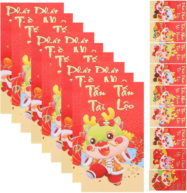 KALLORY 36pcs Vietnamese Red Envelope, Cartoon Red Envelopes for Dragon Year 2024, New Year Money Bag & Pouch