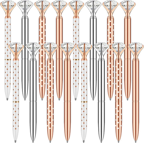 PASISIBICK 16 Pcs Big Diamond Pens, Bling Wedding Crystal Metal Ballpoint Pens with Black Ink (4 Mixed Colors)