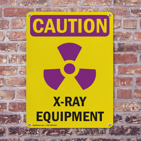 (2 Pack) X-Ray Equipment OSHA Caution Radiation Sign 12 Inch X 18 Inch Rust-Free Aluminum Metal Signs