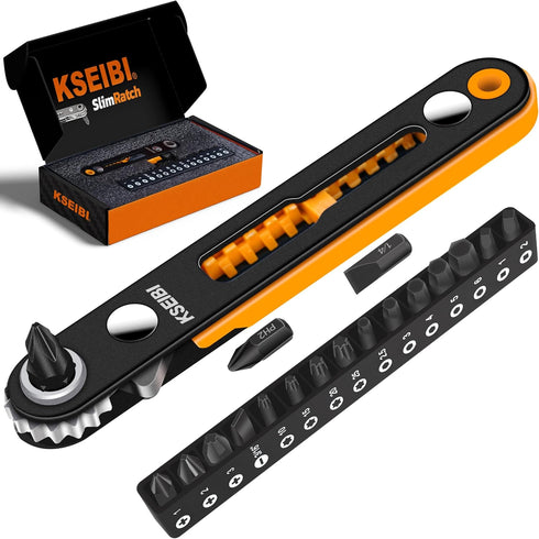 KSEIBI 181787 Mini Ratchet Wrench Set, 18-Piece 1/4" Drive Tool Kit with Durable Right Angle Screwdriver Bits