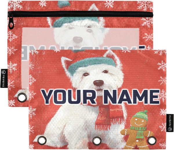 Gredecor Custom Binder Pencil Pouch 3 Ring for School Office Cute Pup Dog