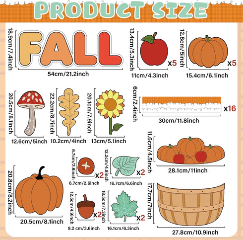 Fall Bulletin Board Decorations Set with Pumpkin Classroom Decors Autumn Maple Leaves for Thanksgiving