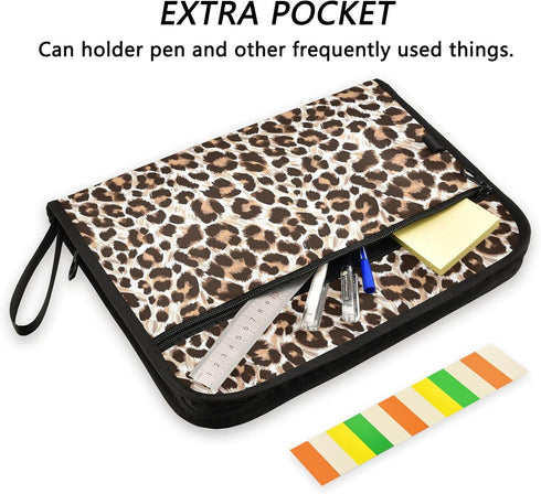 Leopard Cheetah Print Expanding File Folder, 13 Pockets Accordion Organizer, Sticky Labels, Zipper, A4 Document