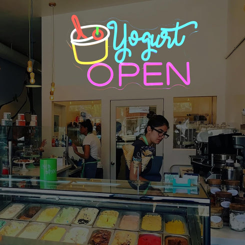 Dimmable 16.5 9.8 Yogurt OPEN Neon Sign LED Light for Yogurt Bar Dessert Shop Ice Cream Store Wall Decor USB Powered
