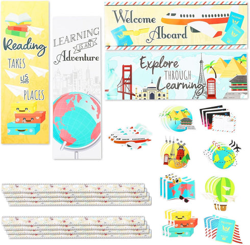 Bulletin Board Borders and Cutouts, Travel Theme Classroom Decor, 42 Pieces for Educational Use