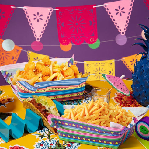 120Pcs Mexican Taco Nights Food Trays Mexican Wax Paper Deli Nacho Popcorn Assembled Trays Snack Candy Holder