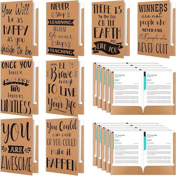 Sherr 24 Pack Inspirational 2 Pocket Folders, Decorative Motivational Letter Size Folders with Pockets