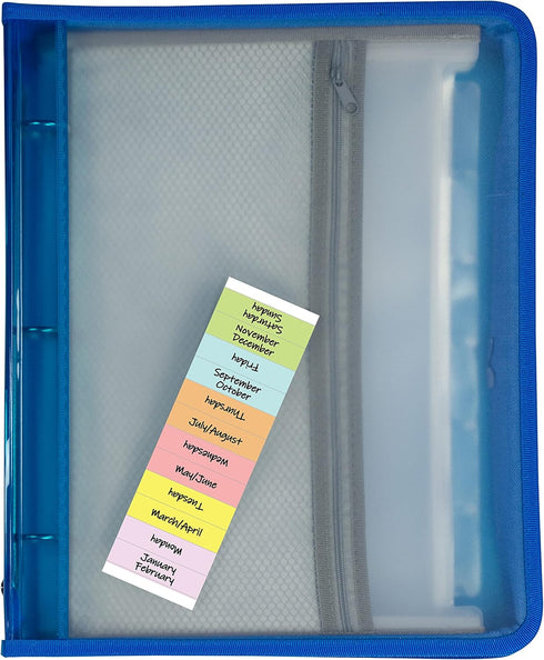 C-Line Zippered Binder with Expanding File, 2" Expansion, 7 Sections, Zipper Closure, Letter Size, Bright Blue