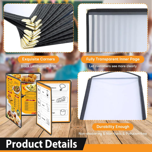 2PCS 8.5 11 Inch 2 4 A4 (2 x Menu Covers, Page View Transparent Restaurant Menu Covers, Fits Size Paper, Menu Holder