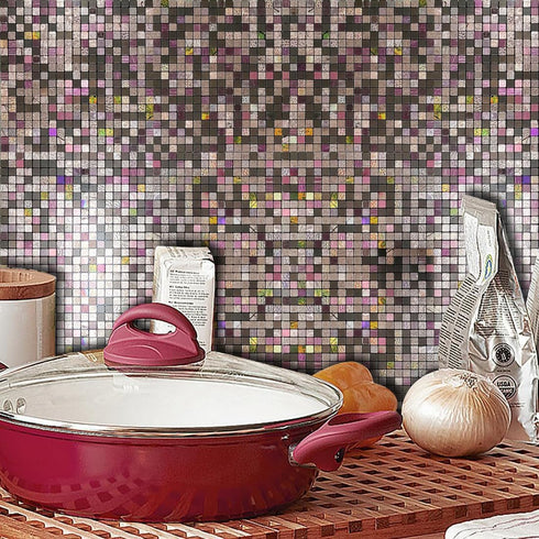 XUANINY 10-Sheet Peel and Stick Backsplash Tiles for Kitchen, Bathroom, Fireplace, Self Adhesive Metal Aluminum Mosaic