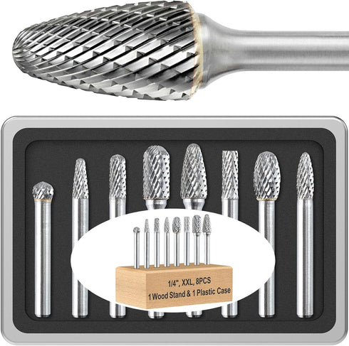 8 Pcs 1/4 Carbide Burr Set, Die Grinder Bits for Metal Rotary Tool Attachment, Compatible with Milwaukee and Dewalt