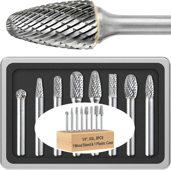 8 Pcs 1/4 Carbide Burr Set, Die Grinder Bits for Metal Rotary Tool Attachment, Compatible with Milwaukee and Dewalt