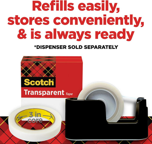 Scotch Transparent Tape, 2 Rolls, 1/2 x 2592 Inches, Classic Glossy-Finish