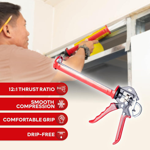 XFasten No Drip Caulk Gun, 12:1 Thrust Ratio, Ergonomic Grip for 10 oz Tube, Drip Free Caulking Gun