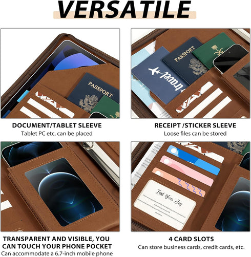 Ospelelf Leather Portfolio Folder | 3 Ring Binder with Storage Clipboard | Fits Letter Size Paper | Faux Abstract